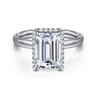 Symphony - 14K White Gold Emerald Cut Hidden Halo Diamond Engagement Ring - 0.12 ct