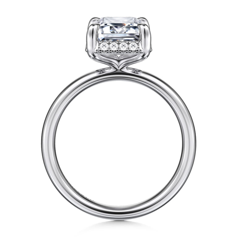 Symphony - 14K White Gold Emerald Cut Hidden Halo Diamond Engagement Ring - 0.12 ct - Shot 2