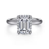 Symphony - 14K White Gold Emerald Cut Hidden Halo Diamond Engagement Ring - 0.11 ct