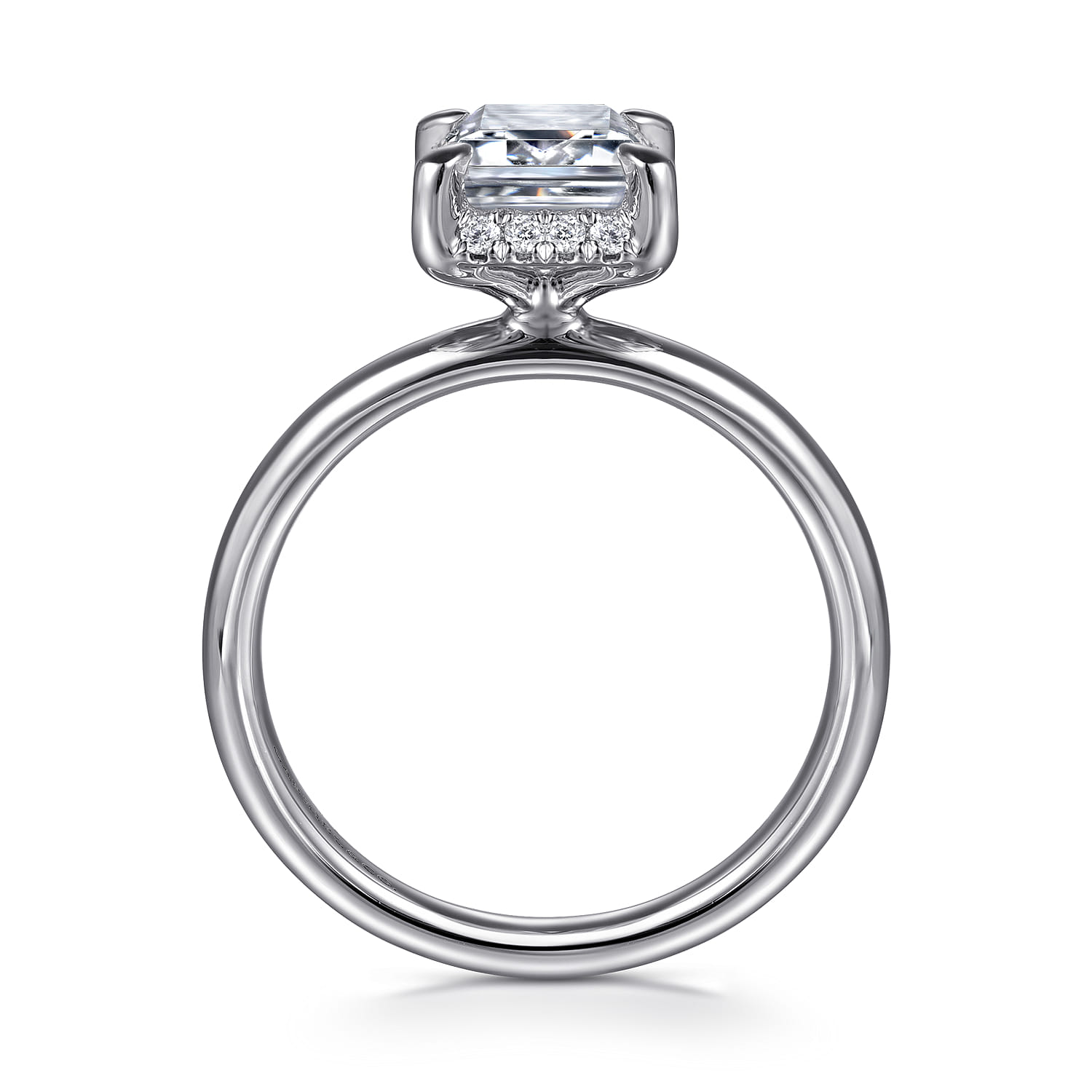 Symphony - 14K White Gold Emerald Cut Hidden Halo Diamond Engagement Ring - 0.11 ct - Shot 2