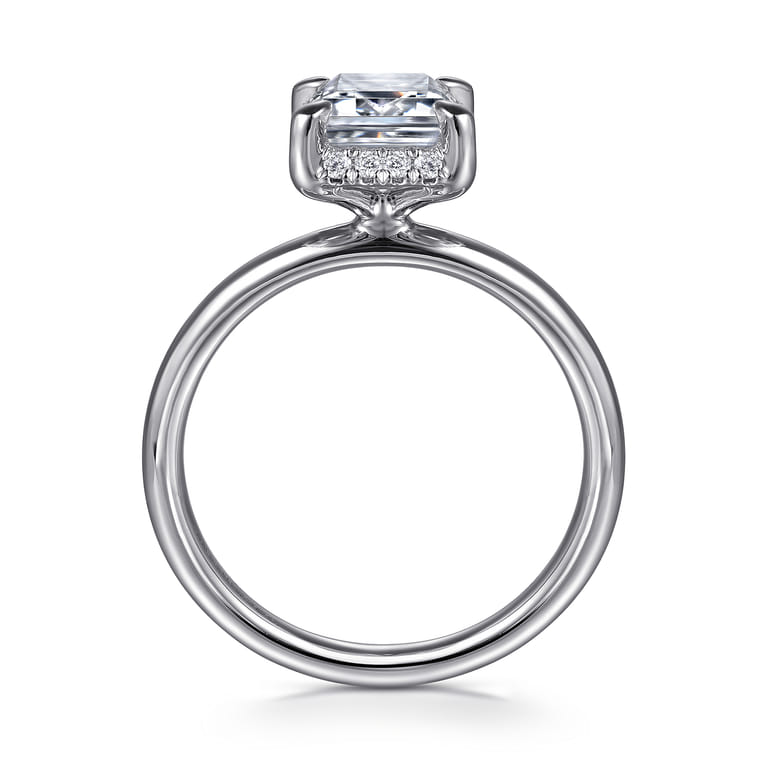 Symphony - 14K White Gold Emerald Cut Hidden Halo Diamond Engagement Ring - 0.11 ct - Shot 2
