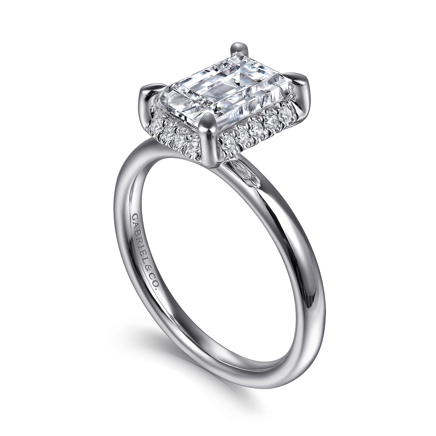 Symphony - 14K White Gold Emerald Cut Hidden Halo Diamond Engagement Ring - 0.11 ct - Shot 3