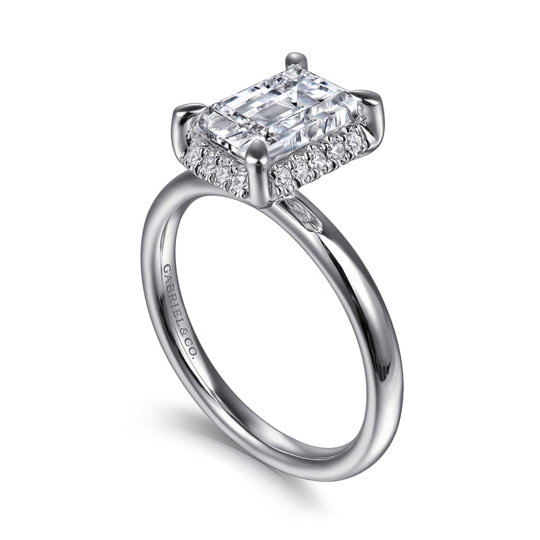 Symphony - 14K White Gold Emerald Cut Hidden Halo Diamond Engagement Ring - 0.11 ct - Shot 3