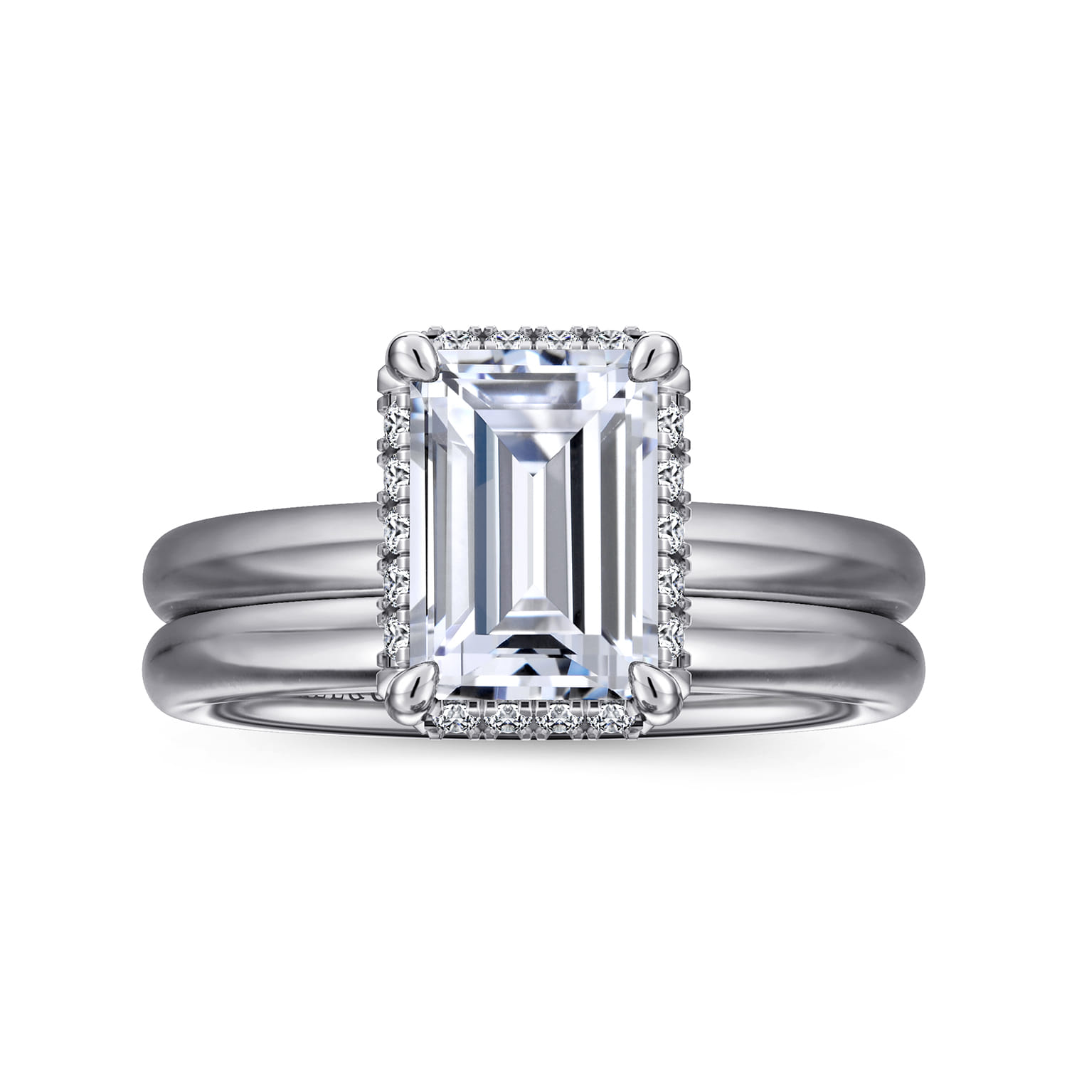 Symphony - 14K White Gold Emerald Cut Hidden Halo Diamond Engagement Ring - 0.11 ct - Shot 4
