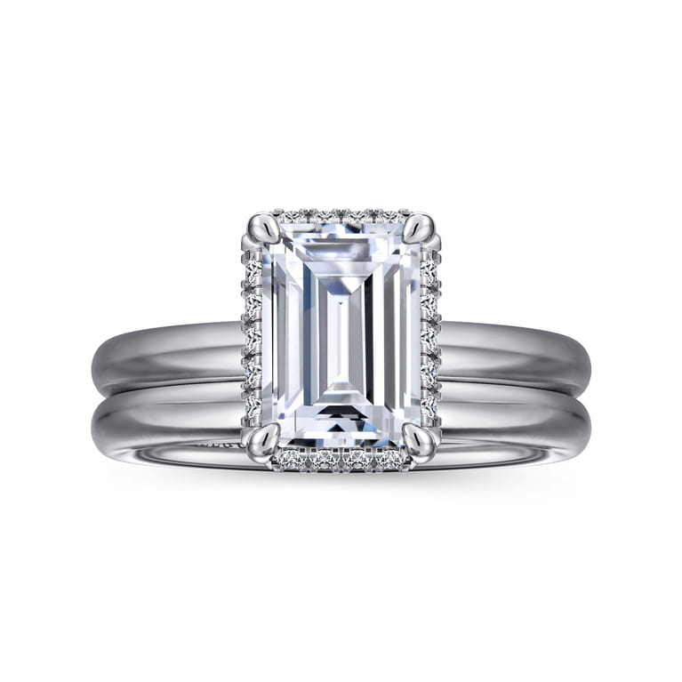 Symphony - 14K White Gold Emerald Cut Hidden Halo Diamond Engagement Ring - 0.11 ct - Shot 4
