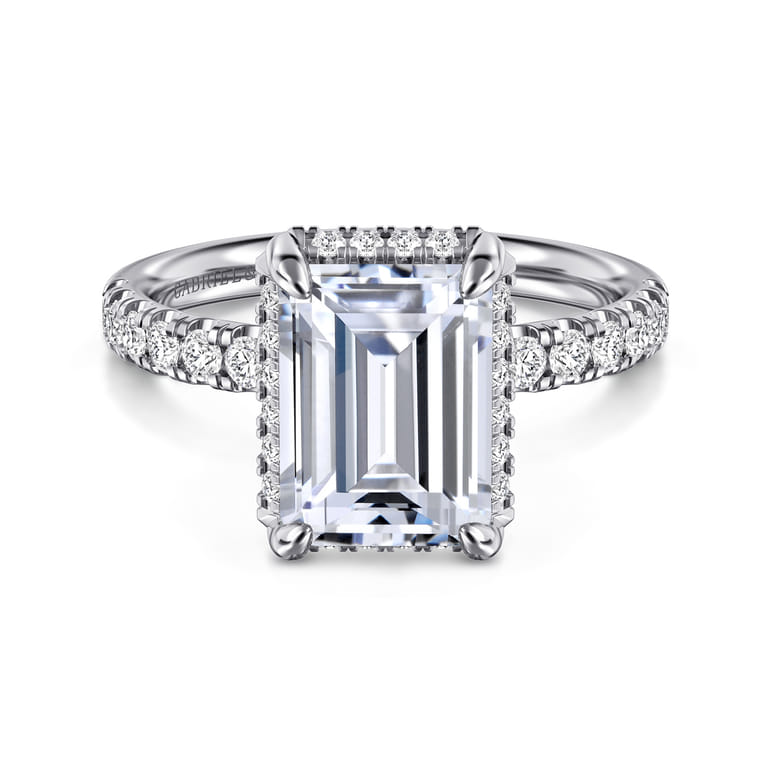 Talisa - 14K White Gold Emerald Cut Hidden Halo Diamond Engagement Ring - 0.45 ct - Shot 1