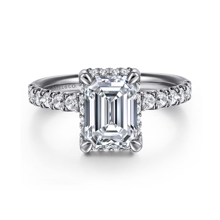 Talisa - 14K White Gold Emerald Cut Hidden Halo Diamond Engagement Ring - 0.5 ct - Shot 1