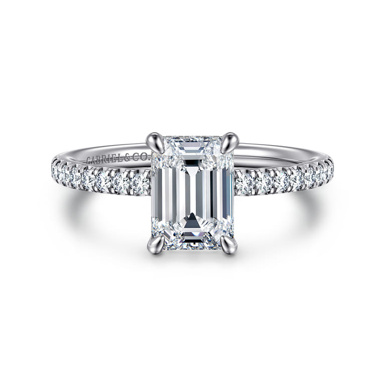 Allison - 14K White Gold Emerald Cut Hidden Halo Diamond Engagement Ring - 0.25 ct - Shot 1