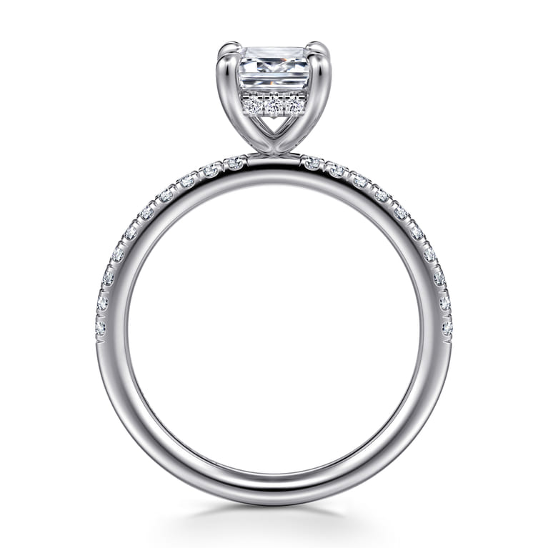 Allison - 14K White Gold Emerald Cut Hidden Halo Diamond Engagement Ring - 0.25 ct - Shot 2