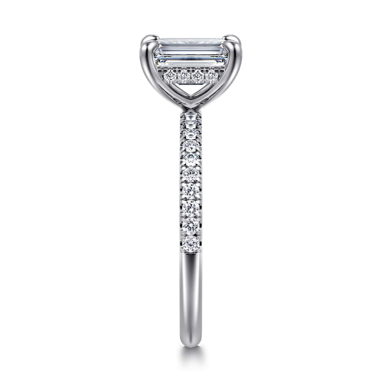 Allison - 14K White Gold Emerald Cut Hidden Halo Diamond Engagement Ring - 0.25 ct - Shot 4