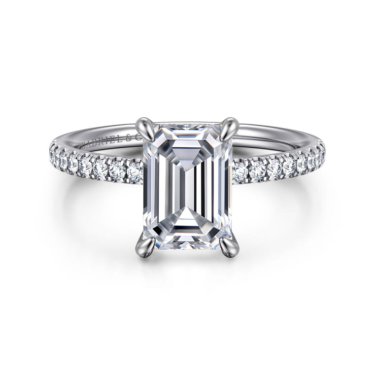 Allison - 14K White Gold Emerald Cut Hidden Halo Diamond Engagement Ring - 0.25 ct - Shot 1