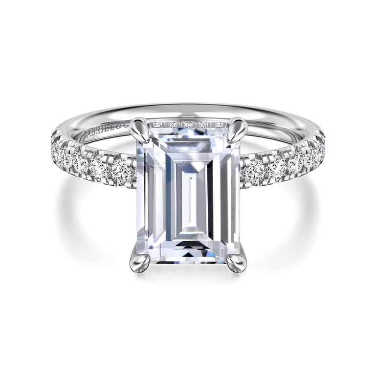 Adela - 14K White Gold Emerald Cut Hidden Halo Diamond Engagement Ring - 0.4 ct - Shot 1