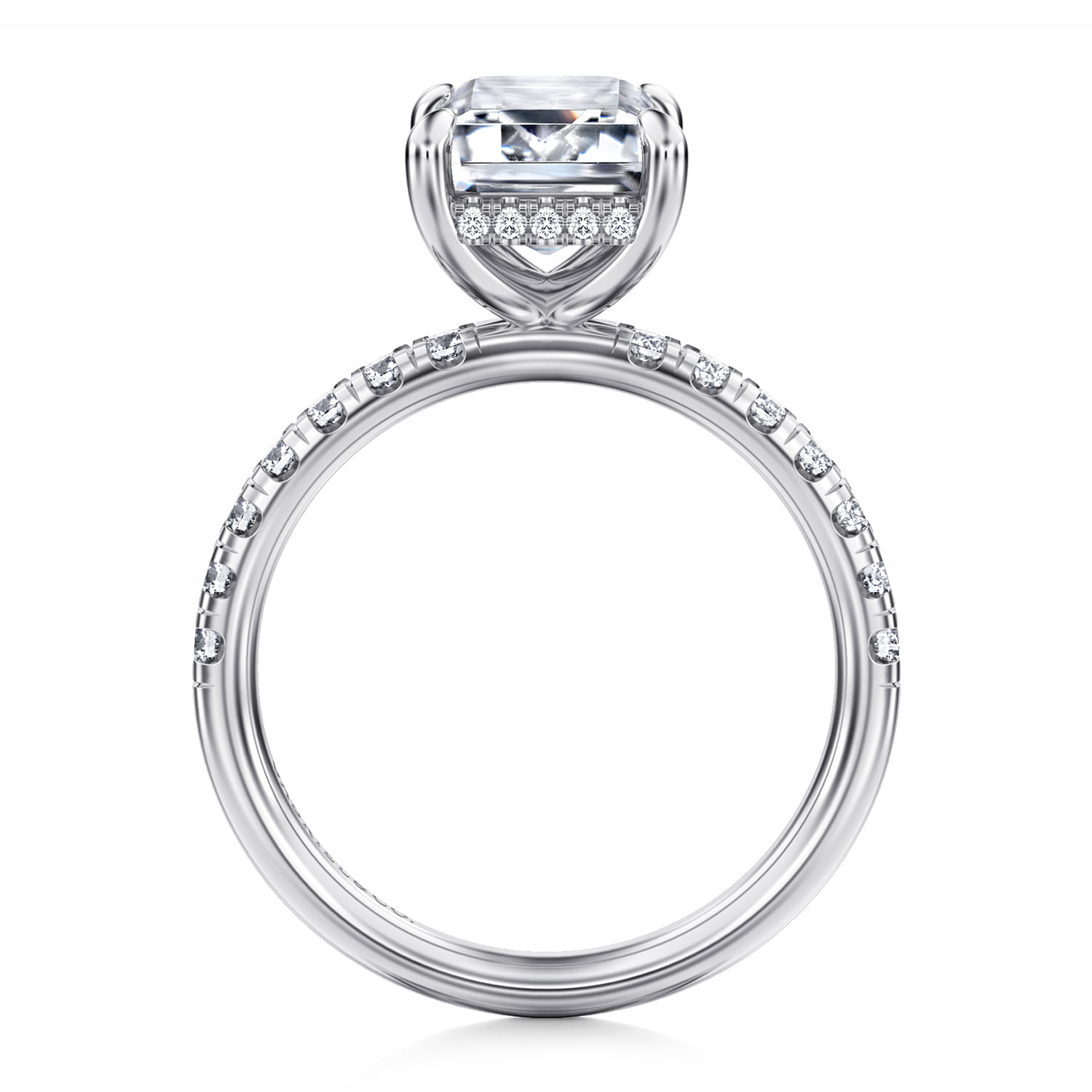 Adela - 14K White Gold Emerald Cut Hidden Halo Diamond Engagement Ring - 0.4 ct - Shot 2