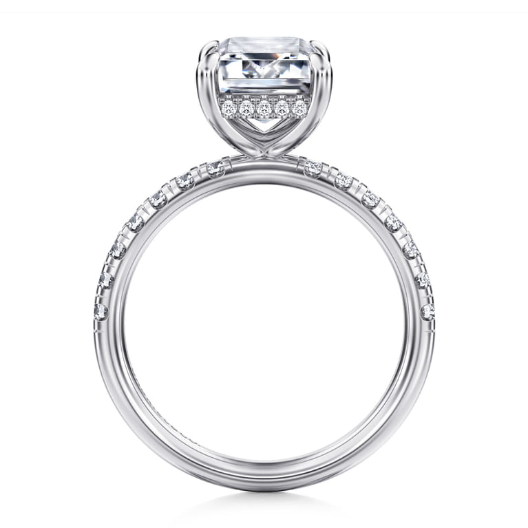 Adela - 14K White Gold Emerald Cut Hidden Halo Diamond Engagement Ring - 0.4 ct - Shot 2
