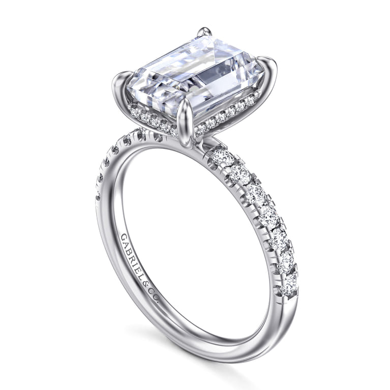Adela - 14K White Gold Emerald Cut Hidden Halo Diamond Engagement Ring - 0.4 ct - Shot 3
