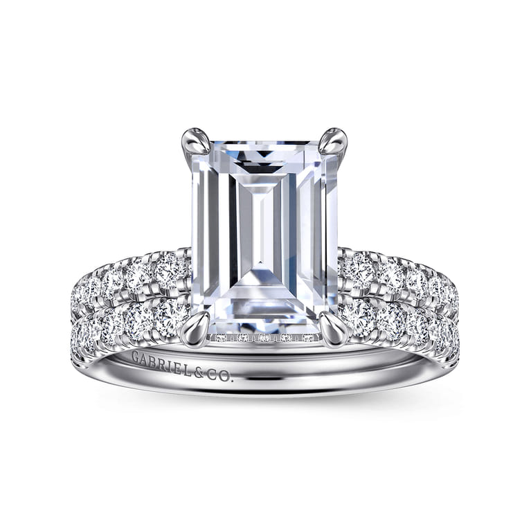 Adela - 14K White Gold Emerald Cut Hidden Halo Diamond Engagement Ring - 0.4 ct - Shot 4