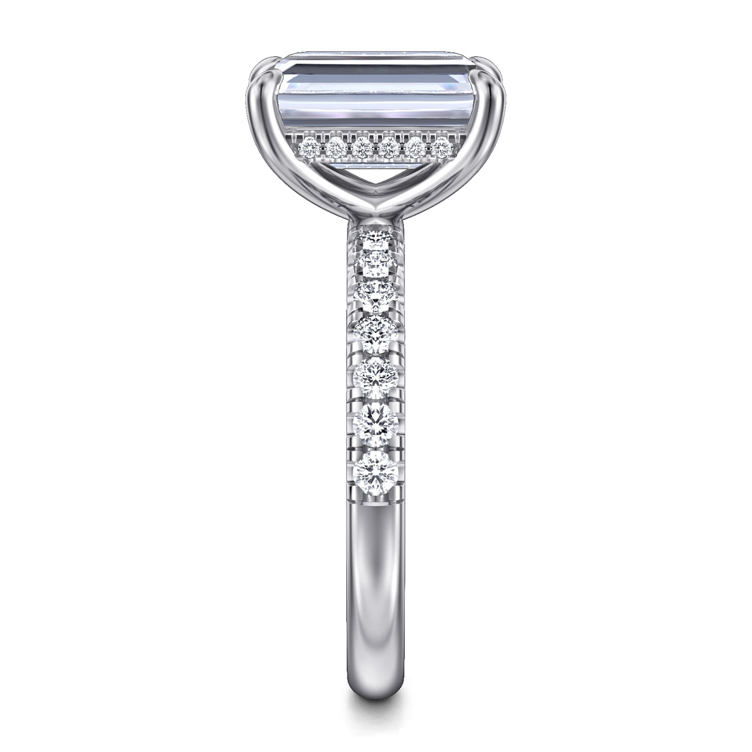 Adela - 14K White Gold Emerald Cut Hidden Halo Diamond Engagement Ring - 0.4 ct - Shot 5