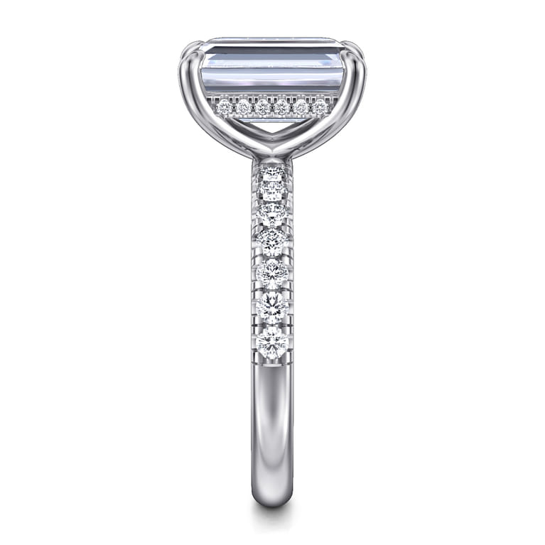 Adela - 14K White Gold Emerald Cut Hidden Halo Diamond Engagement Ring - 0.4 ct - Shot 5