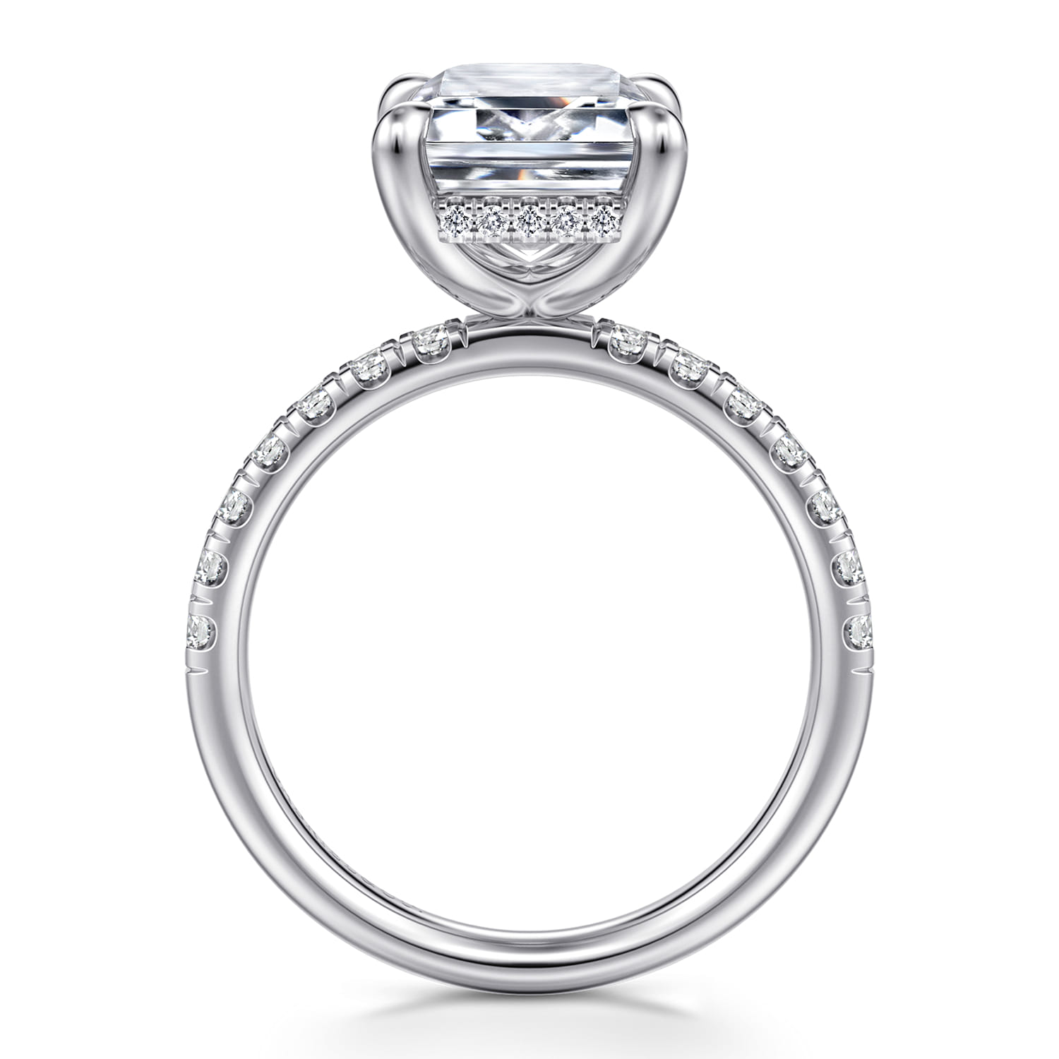 Adela - 14K White Gold Emerald Cut Hidden Halo Diamond Engagement Ring - 0.45 ct - Shot 2