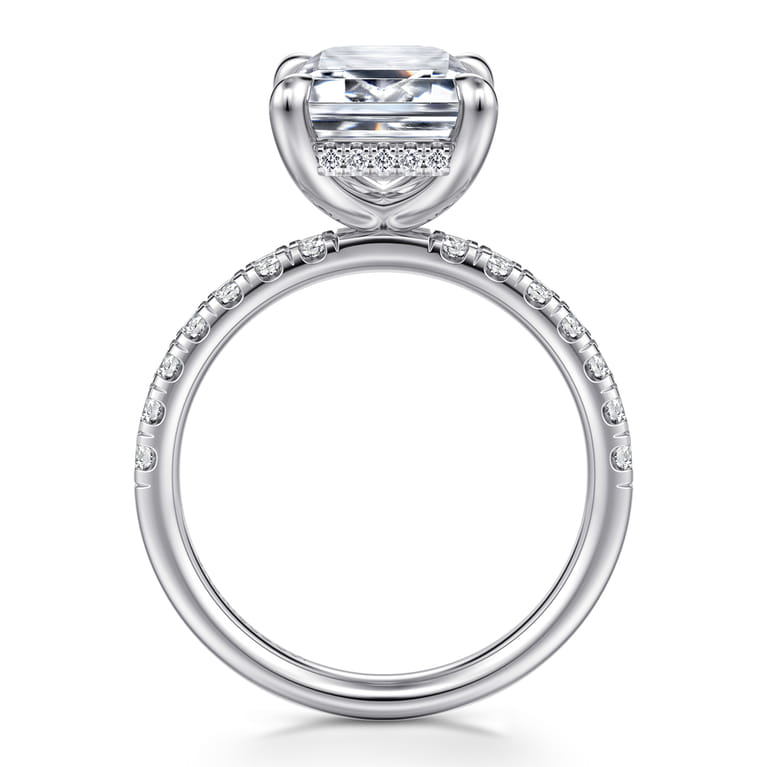Adela - 14K White Gold Emerald Cut Hidden Halo Diamond Engagement Ring - 0.45 ct - Shot 2