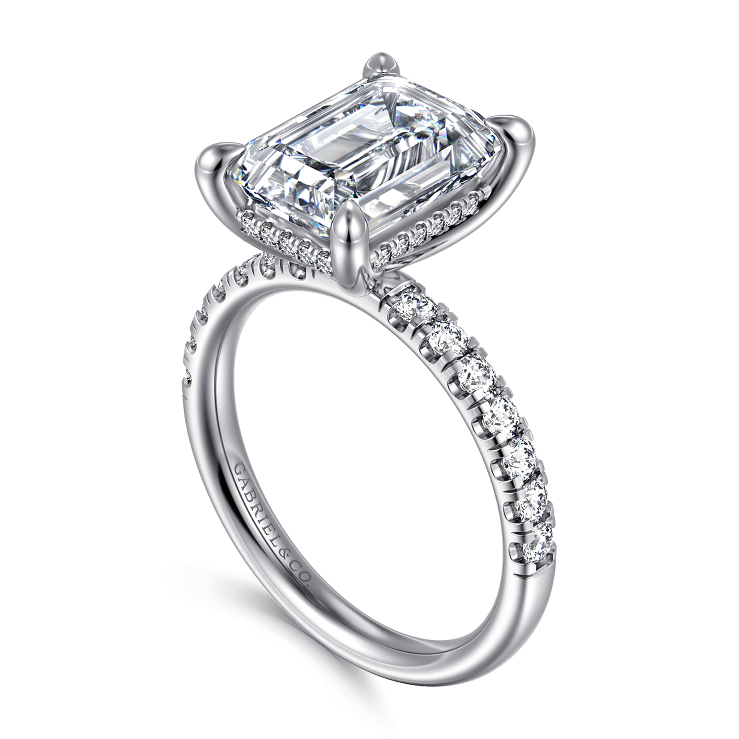 Adela - 14K White Gold Emerald Cut Hidden Halo Diamond Engagement Ring - 0.45 ct - Shot 3
