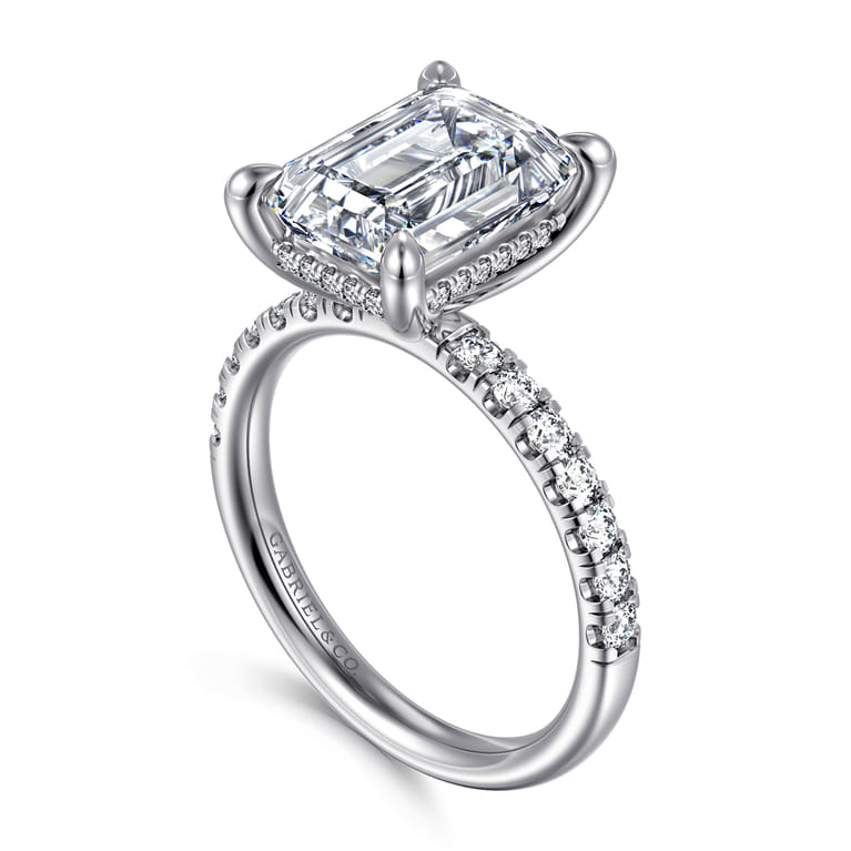Adela - 14K White Gold Emerald Cut Hidden Halo Diamond Engagement Ring - 0.45 ct - Shot 3