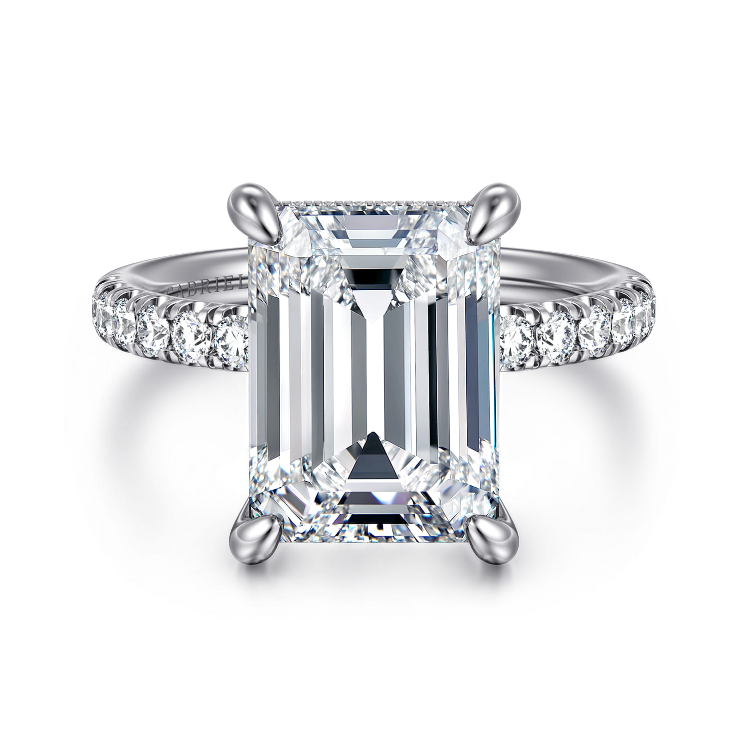 Adela - 14K White Gold Emerald Cut Hidden Halo Diamond Engagement Ring - 0.45 ct - Shot 1