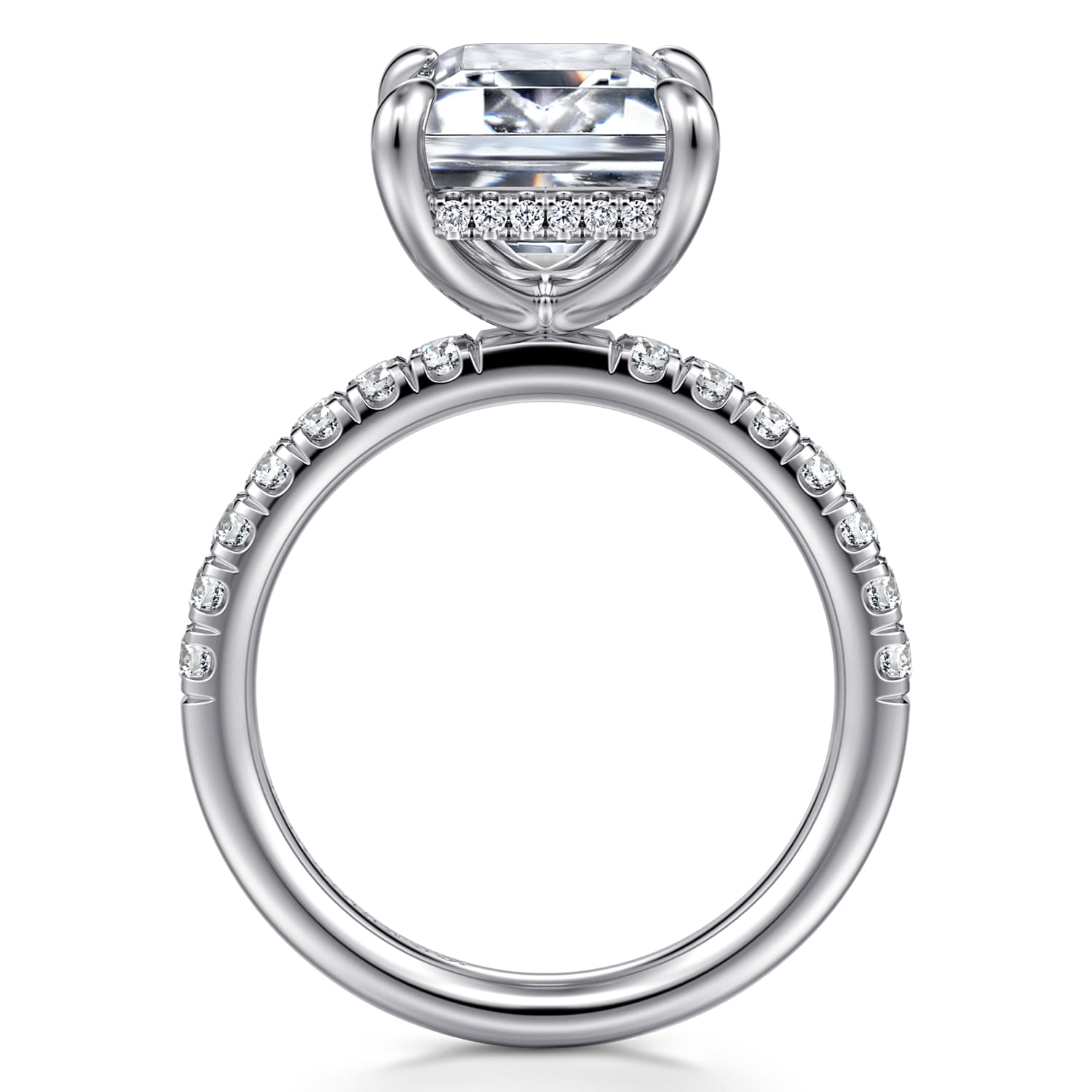 Adela - 14K White Gold Emerald Cut Hidden Halo Diamond Engagement Ring - 0.45 ct - Shot 2