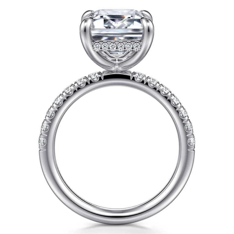 Adela - 14K White Gold Emerald Cut Hidden Halo Diamond Engagement Ring - 0.45 ct - Shot 2