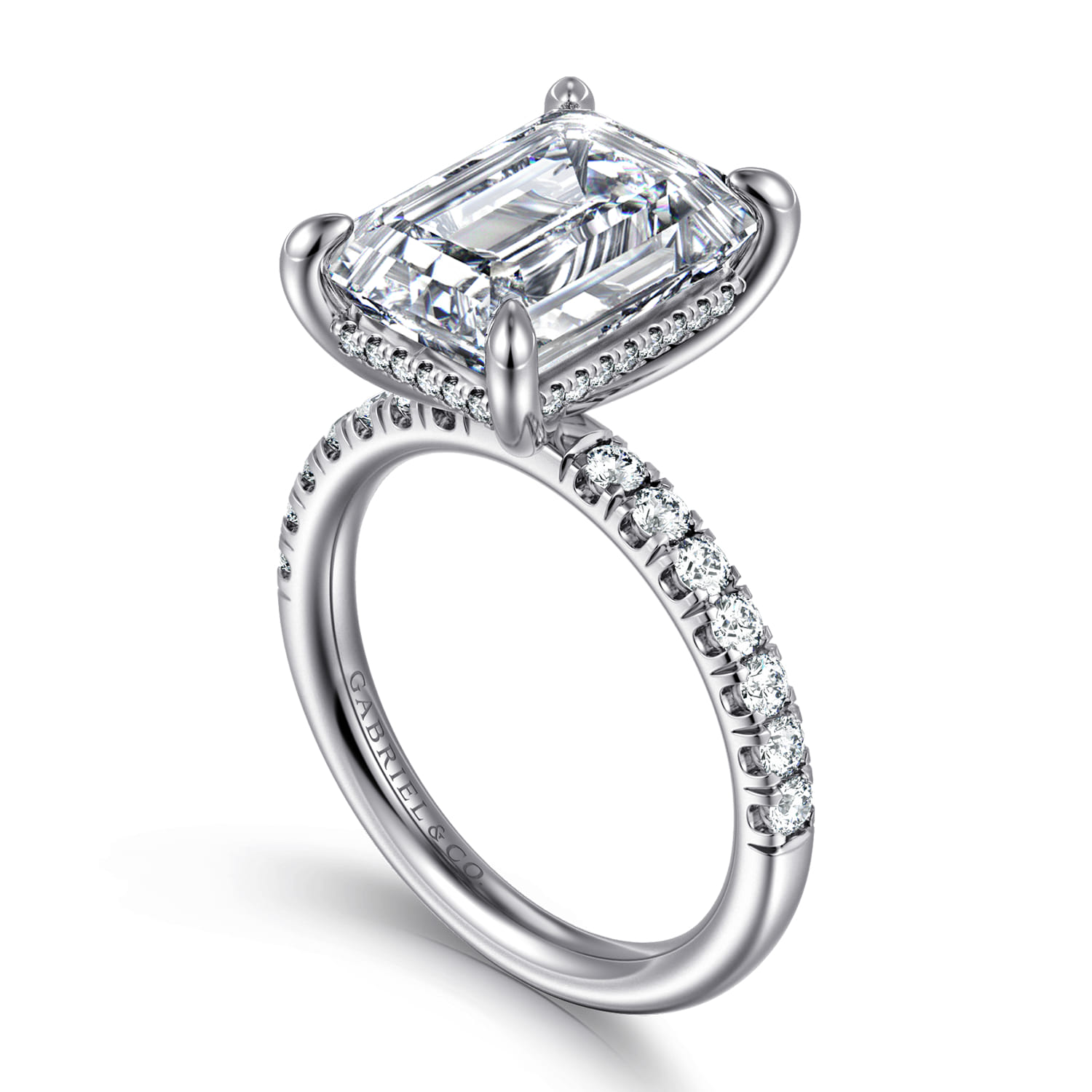 Adela - 14K White Gold Emerald Cut Hidden Halo Diamond Engagement Ring - 0.45 ct - Shot 3