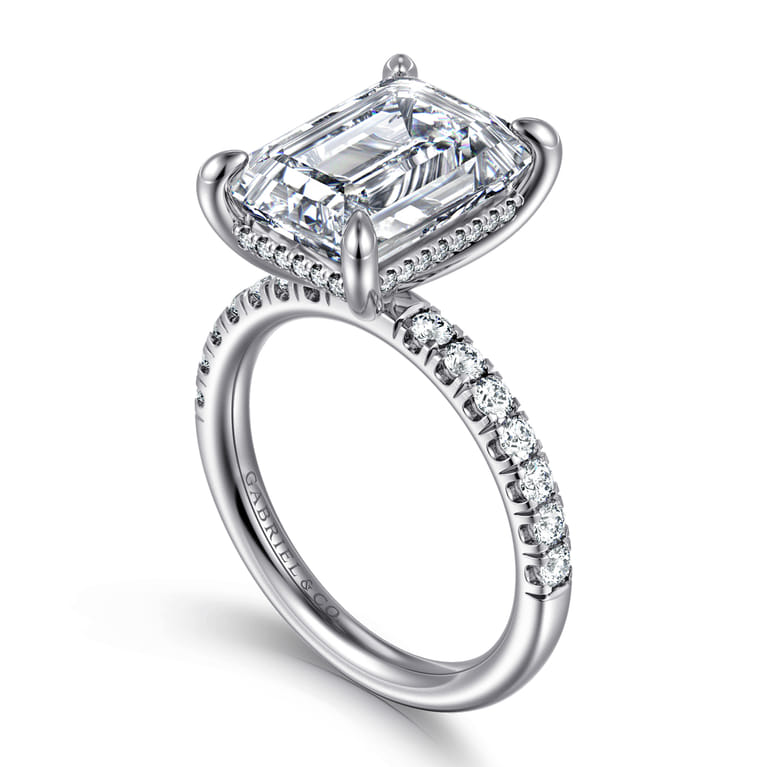 Adela - 14K White Gold Emerald Cut Hidden Halo Diamond Engagement Ring - 0.45 ct - Shot 3