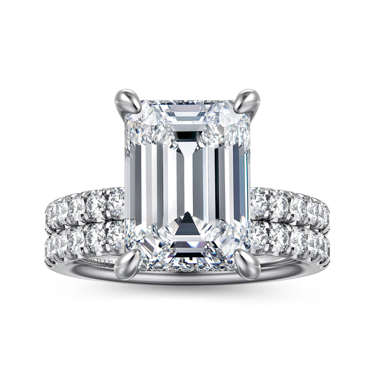 Adela - 14K White Gold Emerald Cut Hidden Halo Diamond Engagement Ring - 0.45 ct - Shot 4