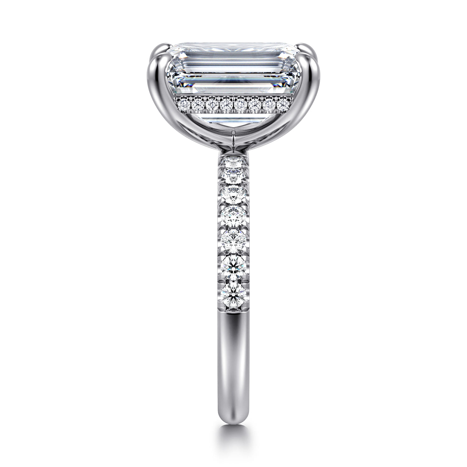 Adela - 14K White Gold Emerald Cut Hidden Halo Diamond Engagement Ring - 0.45 ct - Shot 5