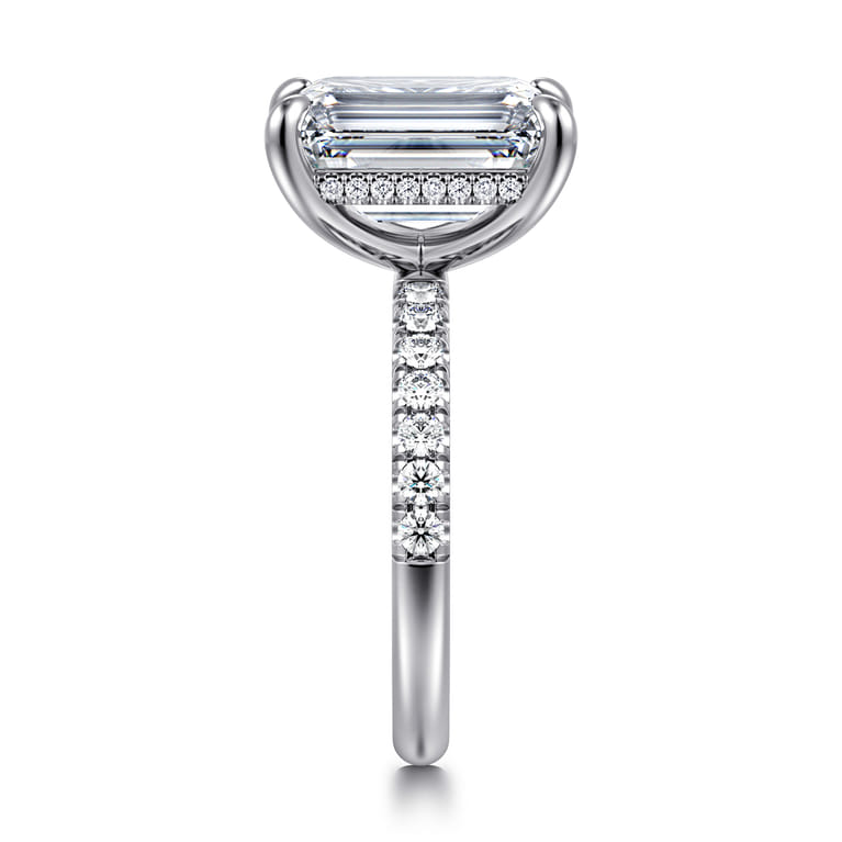 Adela - 14K White Gold Emerald Cut Hidden Halo Diamond Engagement Ring - 0.45 ct - Shot 5