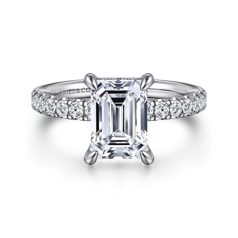 Adela - 14K White Gold Emerald Cut Hidden Halo Diamond and Engagement Ring - 0.4 ct - Shot 1