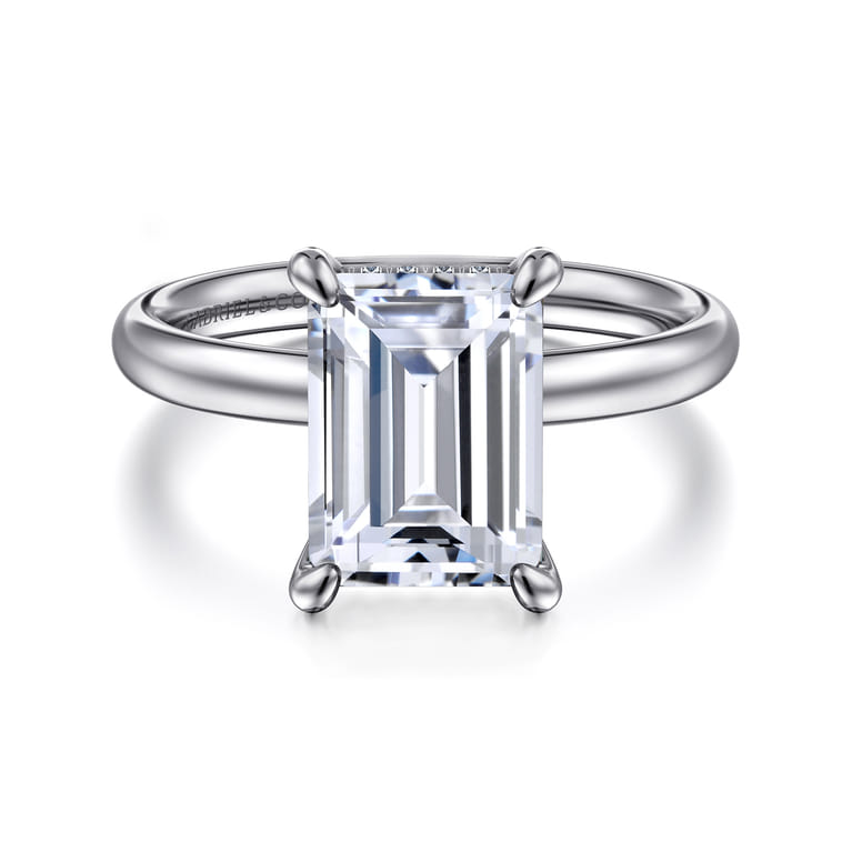 Peace - 14K White Gold Emerald Cut Hidden Halo Diamond Engagement Ring - 0.07 ct - Shot 1