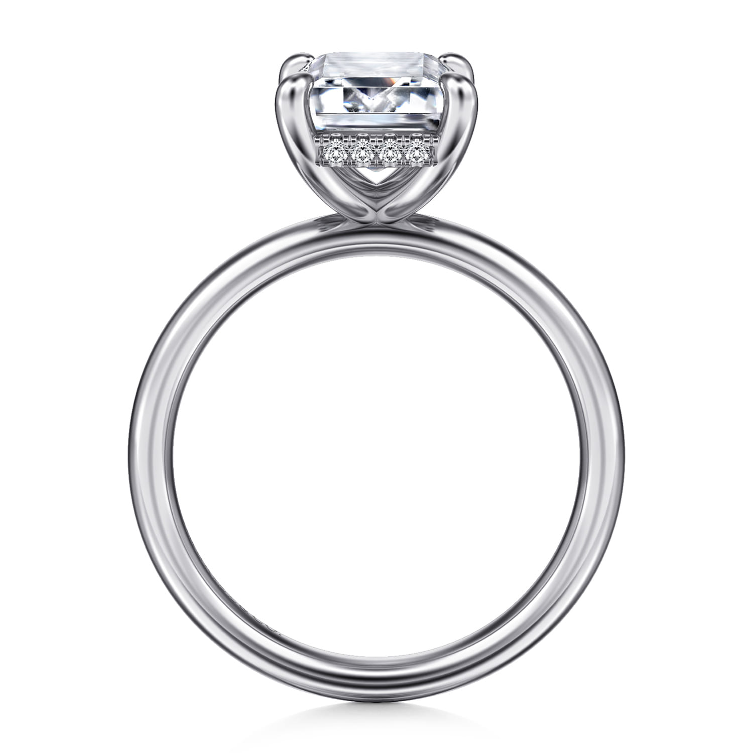 Peace - 14K White Gold Emerald Cut Hidden Halo Diamond Engagement Ring - 0.07 ct - Shot 2