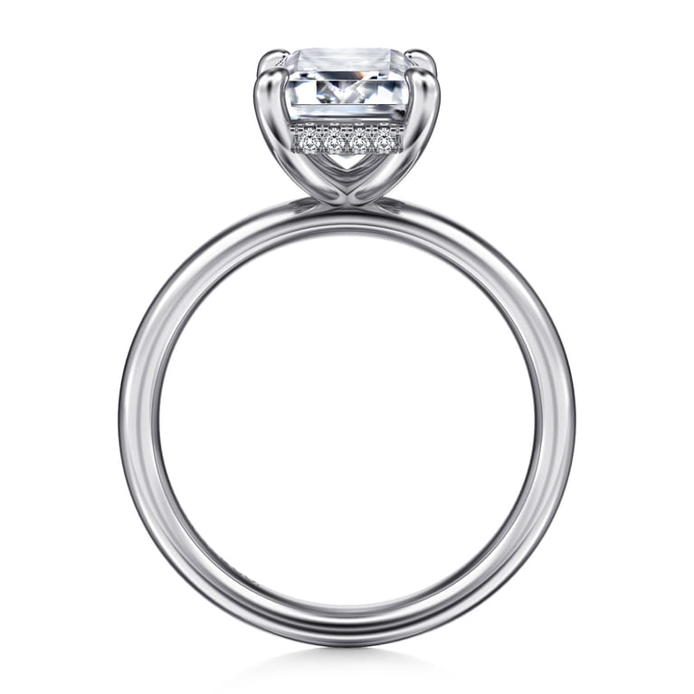 Peace - 14K White Gold Emerald Cut Hidden Halo Diamond Engagement Ring - 0.07 ct - Shot 2