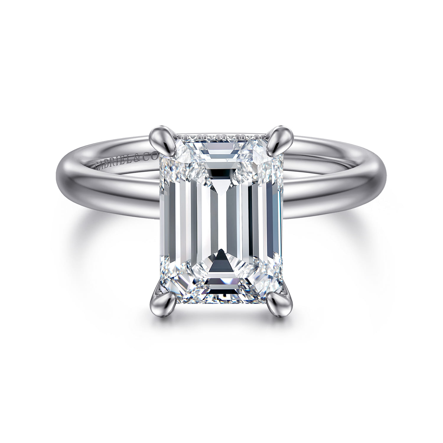 Peace - 14K White Gold Emerald Cut Hidden Halo Diamond Engagement Ring - 0.08 ct - Shot 1