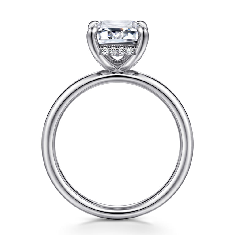 Peace - 14K White Gold Emerald Cut Hidden Halo Diamond Engagement Ring - 0.08 ct - Shot 2