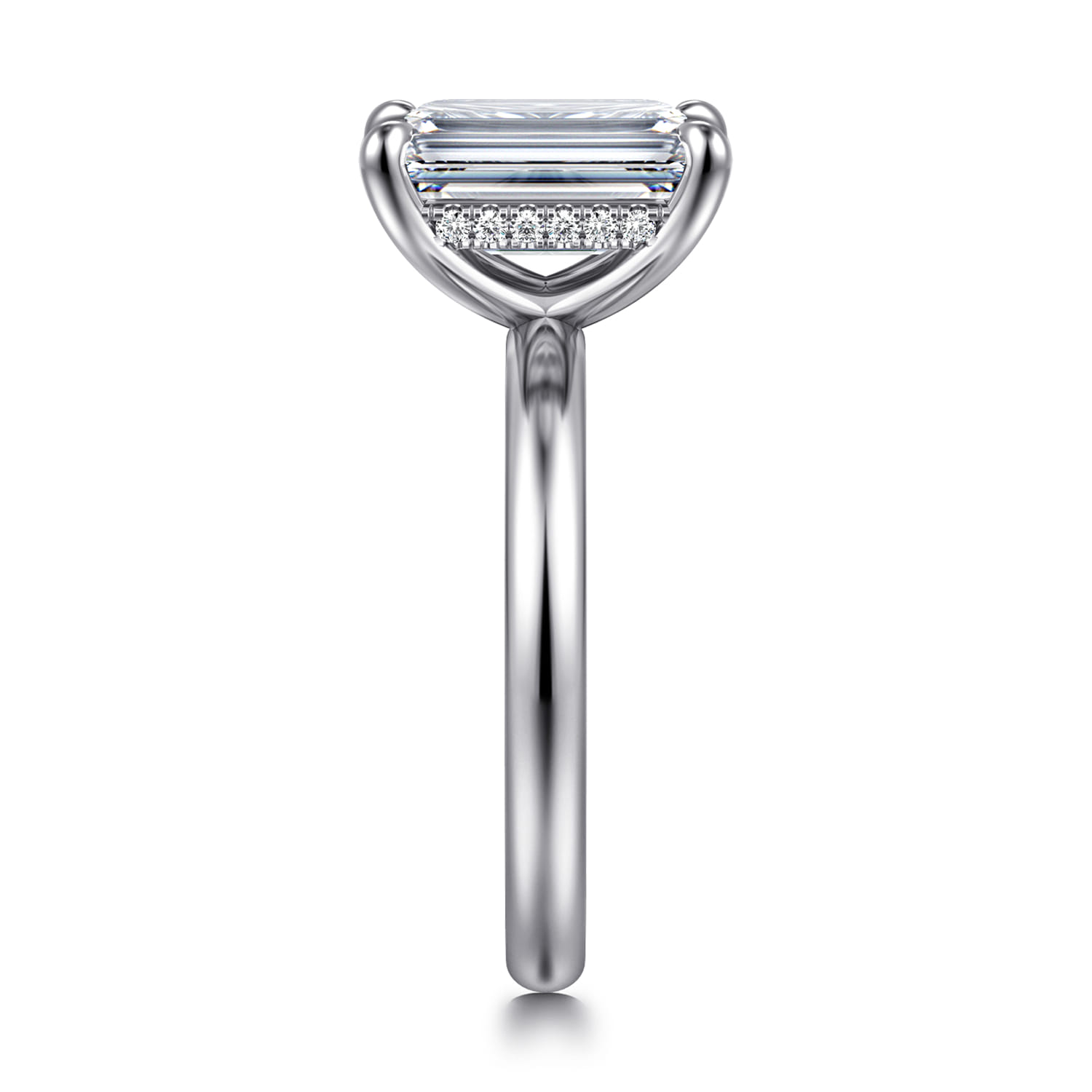 Peace - 14K White Gold Emerald Cut Hidden Halo Diamond Engagement Ring - 0.08 ct - Shot 4