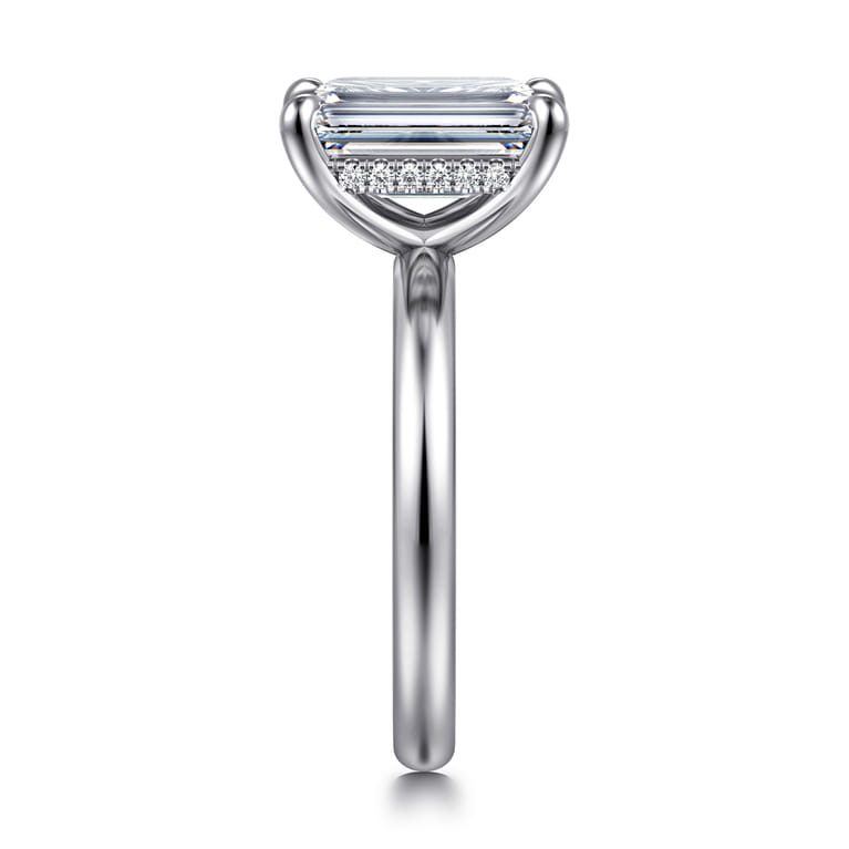 Peace - 14K White Gold Emerald Cut Hidden Halo Diamond Engagement Ring - 0.08 ct - Shot 4