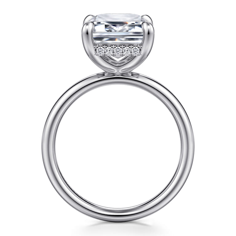 Peace - 14K White Gold Emerald Cut Hidden Halo Diamond Engagement Ring - 0.12 ct - Shot 2