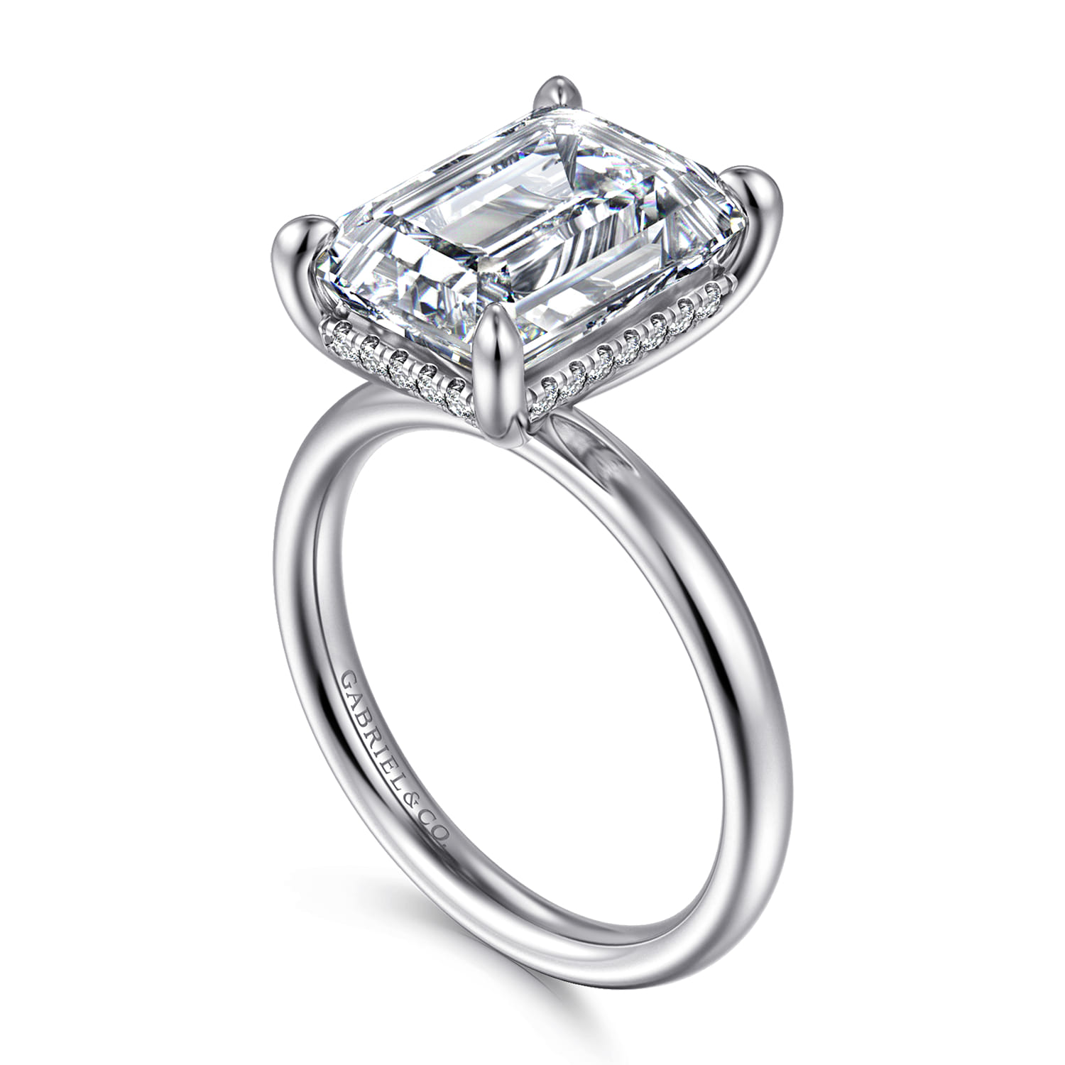Peace - 14K White Gold Emerald Cut Hidden Halo Diamond Engagement Ring - 0.12 ct - Shot 3