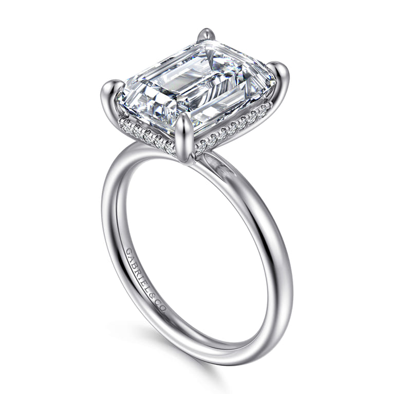Peace - 14K White Gold Emerald Cut Hidden Halo Diamond Engagement Ring - 0.12 ct - Shot 3