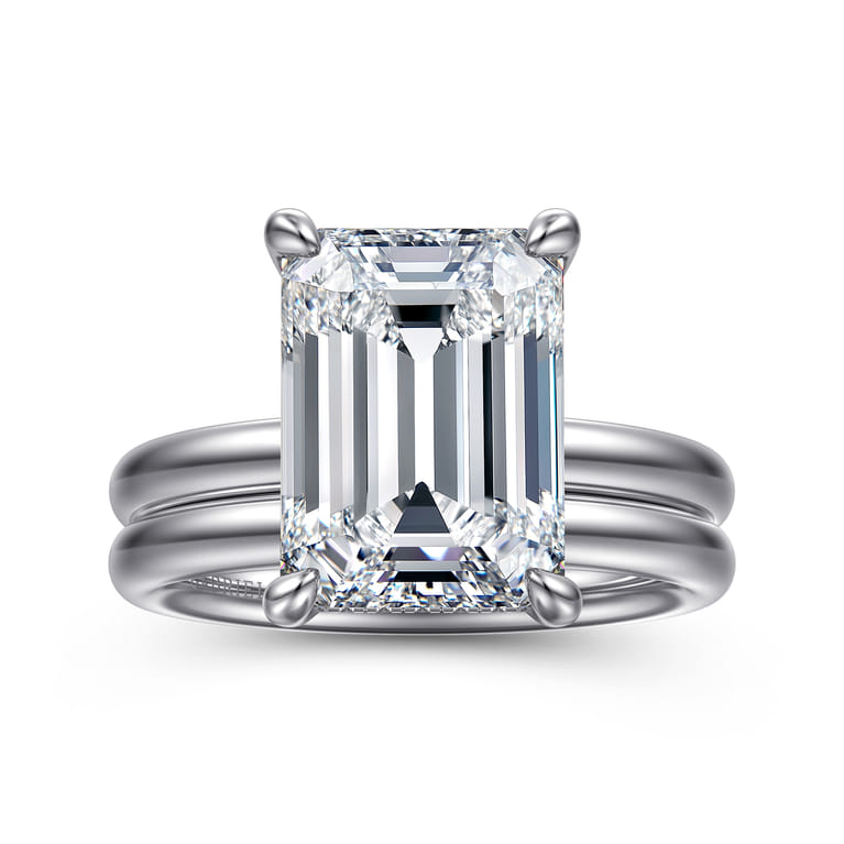 Peace - 14K White Gold Emerald Cut Hidden Halo Diamond Engagement Ring - 0.12 ct - Shot 4