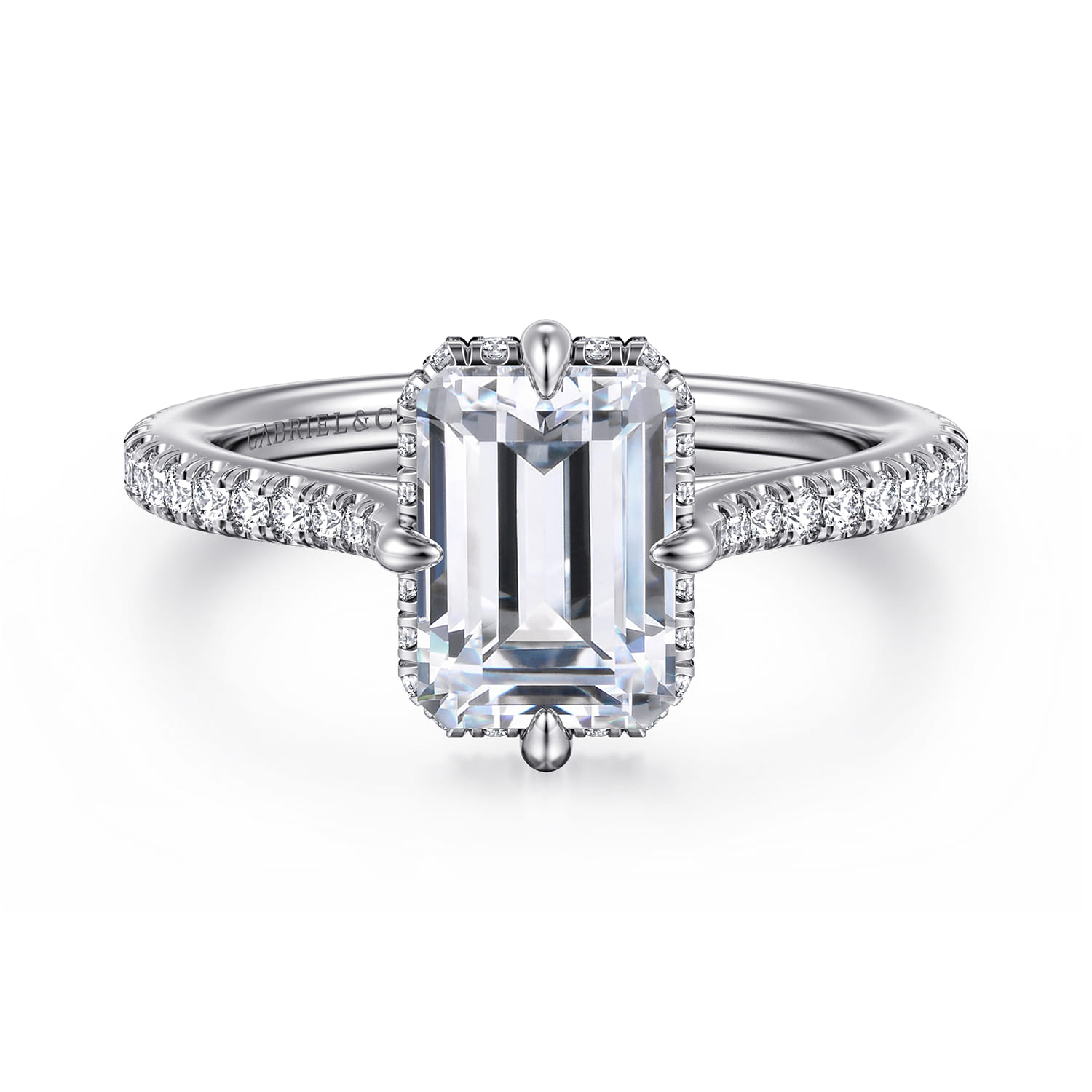 Seine - 14K White Gold Compass Prong Emerald Cut Diamond Engagement Ring - 0.35 ct - Shot 1