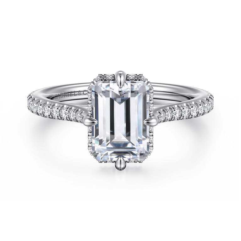 Seine - 14K White Gold Compass Prong Emerald Cut Diamond Engagement Ring - 0.35 ct - Shot 1
