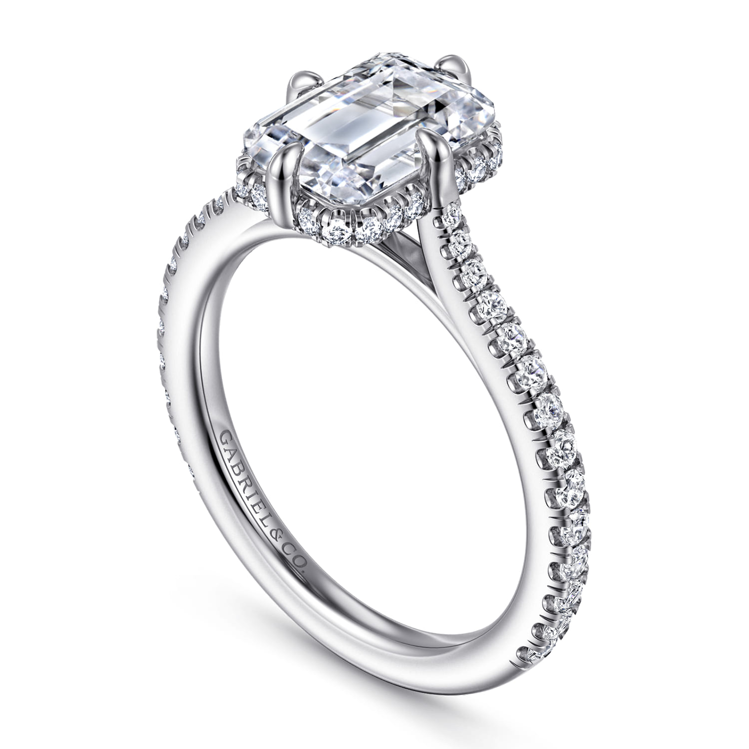Seine - 14K White Gold Compass Prong Emerald Cut Diamond Engagement Ring - 0.35 ct - Shot 3