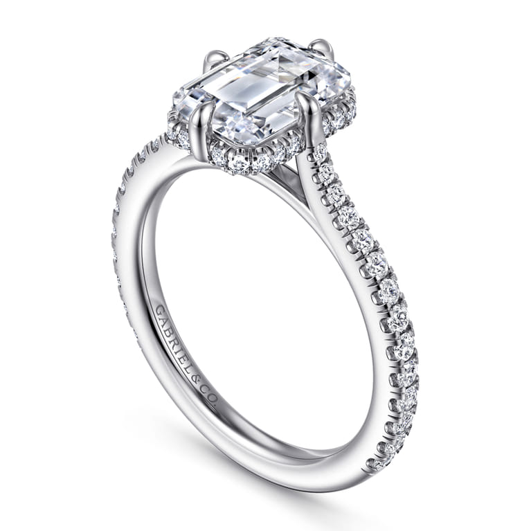 Seine - 14K White Gold Compass Prong Emerald Cut Diamond Engagement Ring - 0.35 ct - Shot 3